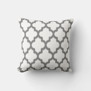 Vita och Grått Ikat Quatrefoil Reversiable Mönster Kudde