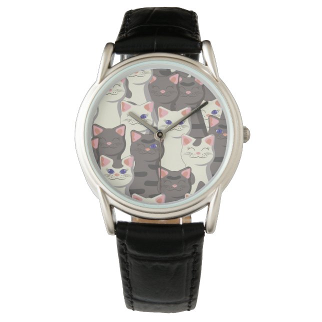 Vita och grått katter mönster armbandsur (Framsida)