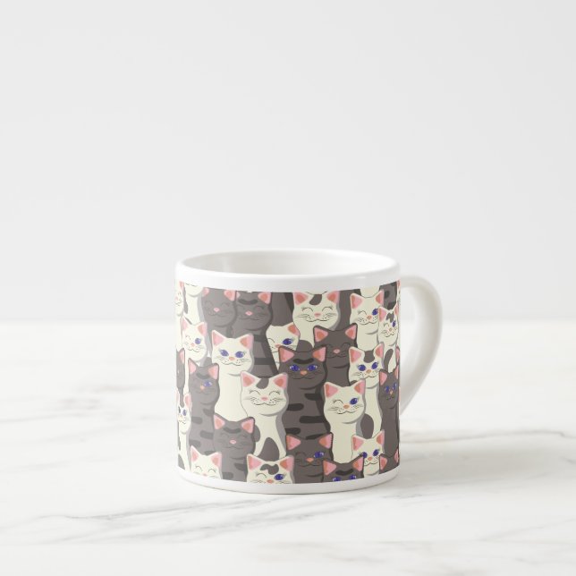Vita och grått katter mönster espressomugg (Framsida höger)