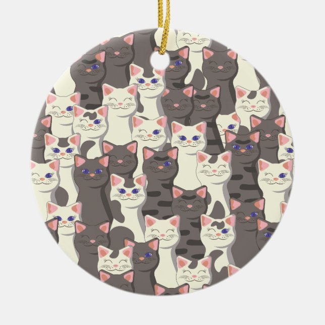 Vita och grått katter mönster julgransprydnad keramik (Framsidan)