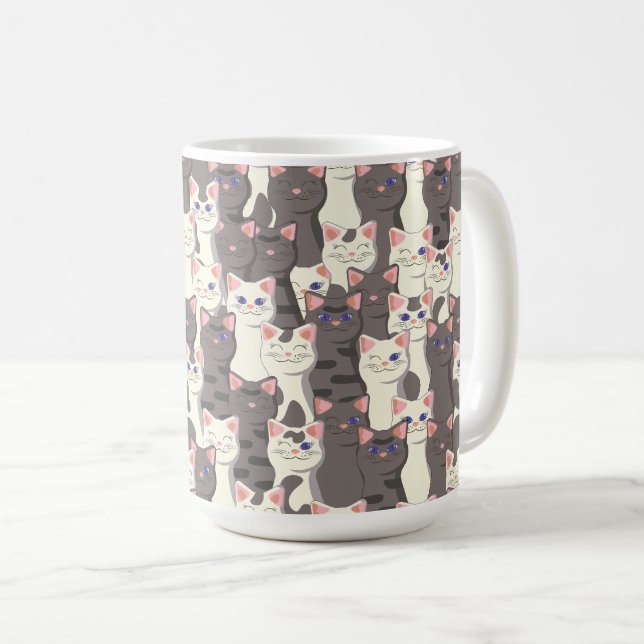 Vita och grått katter mönster kaffemugg (Framsida höger)