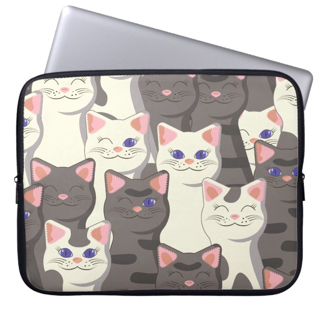 Vita och grått katter mönster laptop fodral (Framsidan)