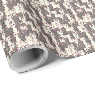 Vita och grått katter mönster presentpapper