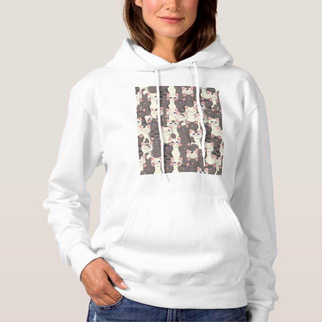 Vita och grått katter mönster t shirt (Framsida)