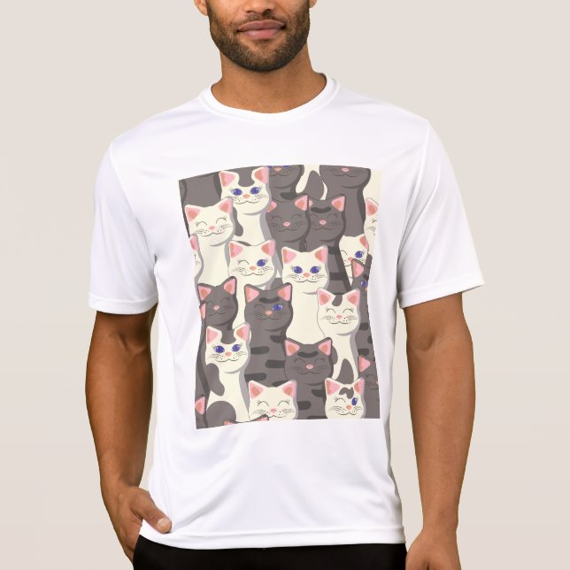 Vita och grått katter mönster t shirt (Framsida)