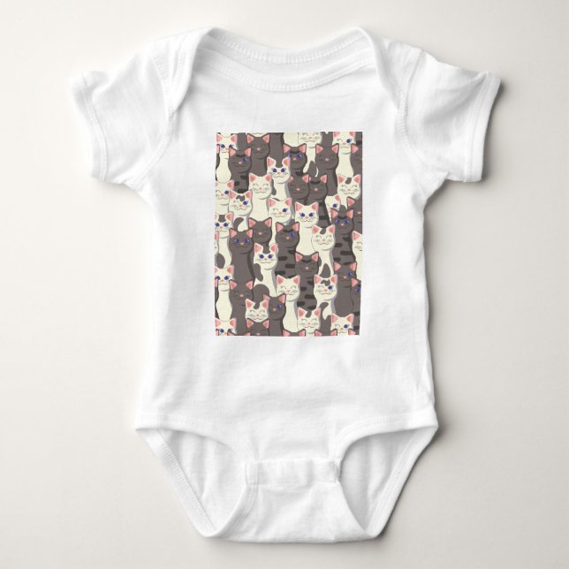 Vita och grått katter mönster t shirt (Framsida)