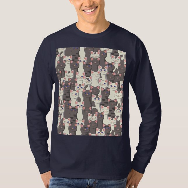 Vita och grått katter mönster t shirt (Framsida)