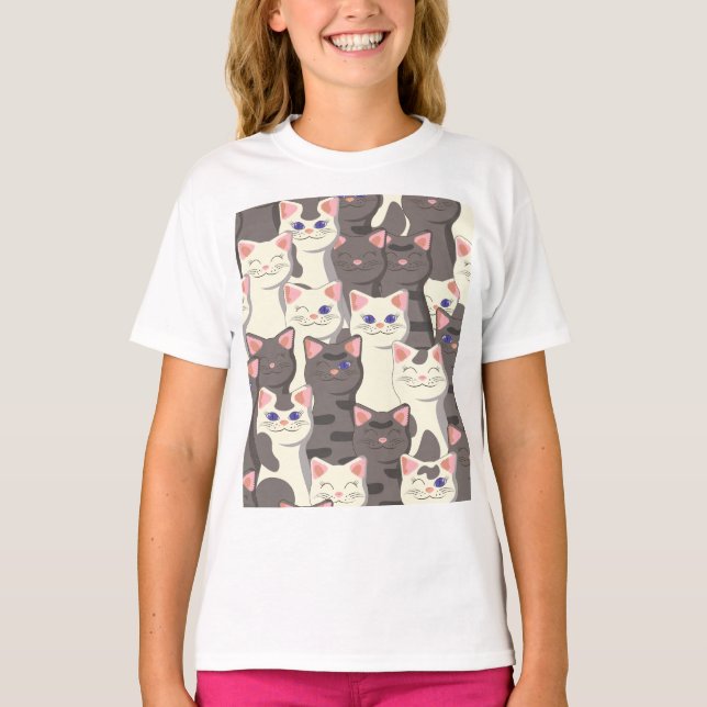 Vita och grått katter mönster t shirt (Framsida)