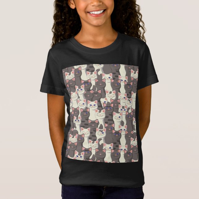 Vita och grått katter mönster t shirt (Framsida)