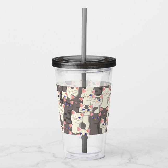 Vita och grått katter mönster take away mugg (Framsida)