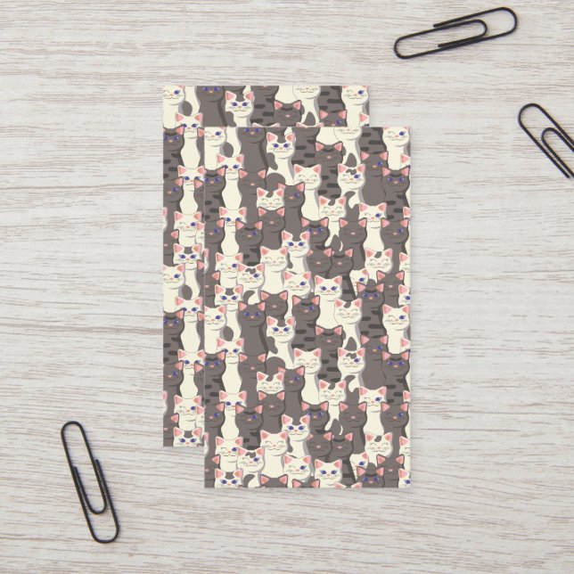 Vita och grått katter mönster visitkort (Fram/Back In Situ)