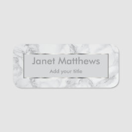 Vita och Grått Marble och Silver Struktur Design Namnbricka