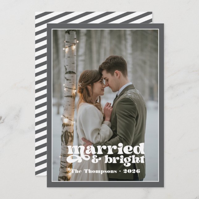 Vita och Grått Newlyweds jul Julkort (Fram/baksida)