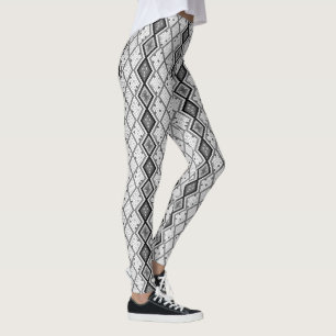 Vita och Grått Sequins Geometric Mönster Leggings