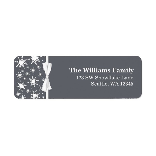Vita och Grått Snöflingor Ribbon jul Adress Returadress Etikett (Framsidan)
