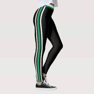 Vita och gröna sidostrecket svarta Leggings