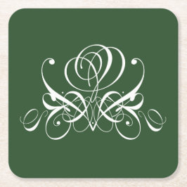 Vita och Grönt, blommande Ro Underlägg Papper Kvadrat