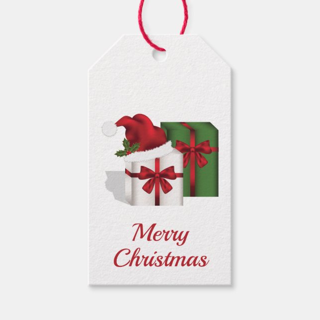 Vita och Grönt gipsboxar med tomtskål Presentetikett (Framsidan)