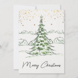 Vita och Grönt Hand plockade Cute God jul Inbjudningar