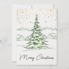 Vita och Grönt Hand plockade Cute God jul Julkort
