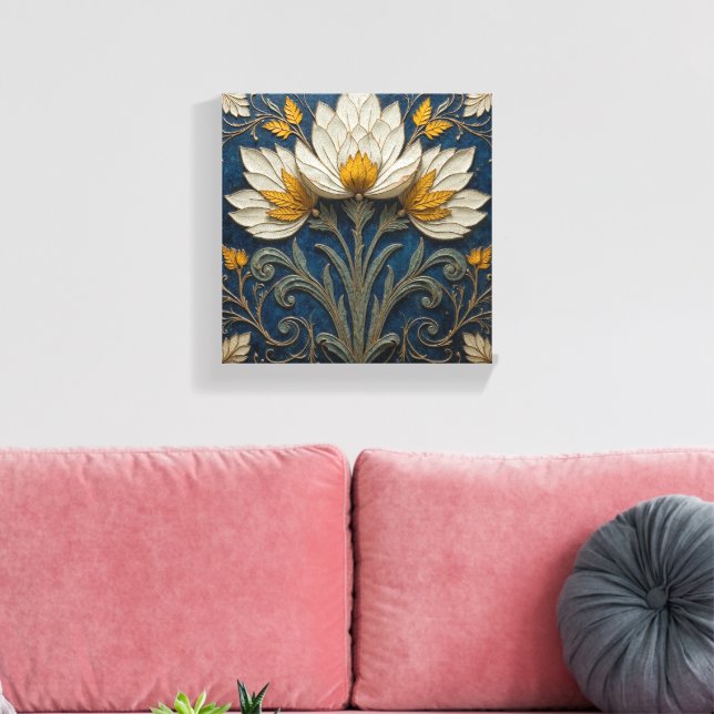 Vita och gula blommor i lager canvastryck (Insitu (Vardagsrum))