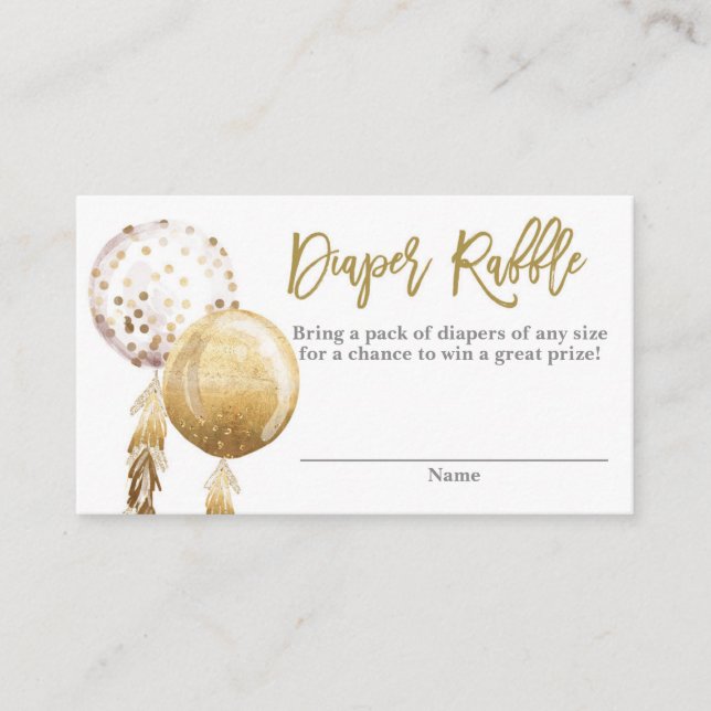 Vita och guld-ballonger för babydusch Diaper Raffl Tilläggskort (Framsida)