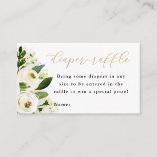 Vita och Guld Blommigt Baby Diaper Raffle Biljett Tilläggskort