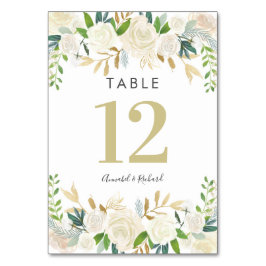 Vita och Guld Blommigt Bröllop bord Bordsnummer