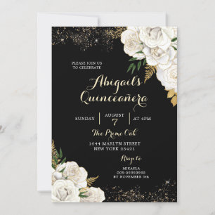 Vita och Guld Blommigt Mexikanska Quinceañera Inbjudningar
