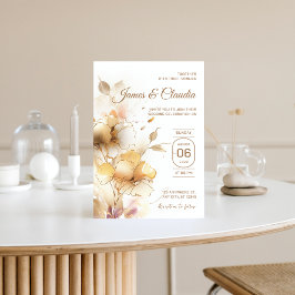 Vita och Guld Blommigt Rustic Modern Bröllop Golde Inbjudningar