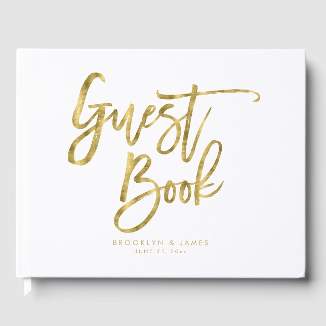 Vita och Guld Bröllop Guest Bok (Framsida)