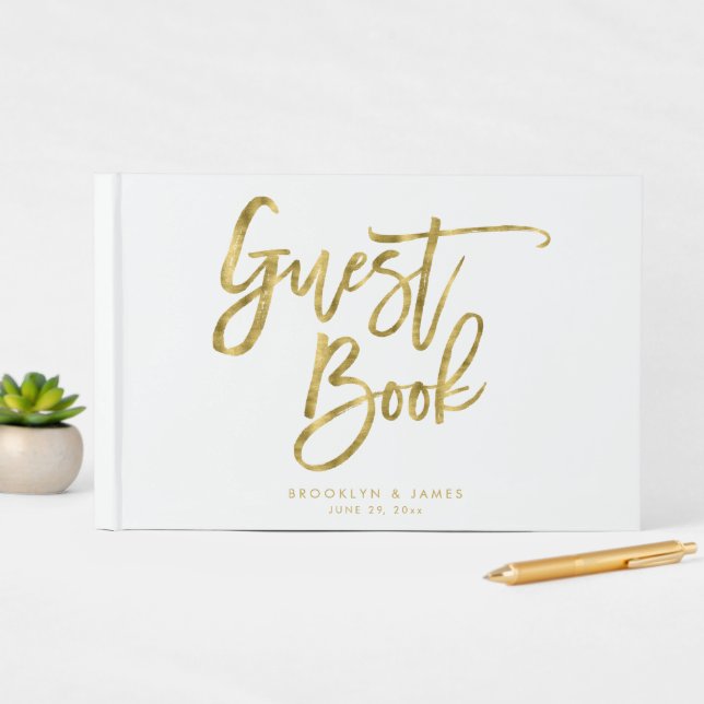 Vita och Guld Bröllop Guest Bok (InSitu Display)