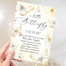 Vita och Guld Butterfly Baby Shower
