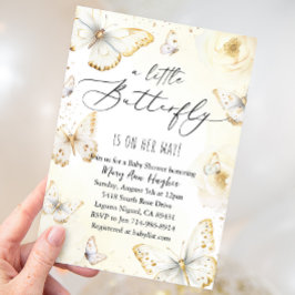 Vita och Guld Butterfly Baby Shower Inbjudningar