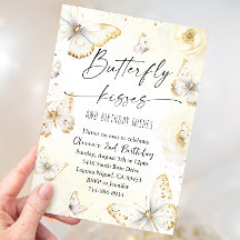 Vita och Guld Butterfly Kisses Birthday