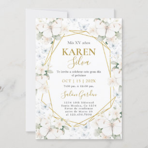 Vita och guld Butterfly Quinceanera Inbjudningar