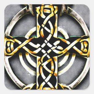 Vita och Guld Celtic Kor Sticker Fyrkantigt Klistermärke