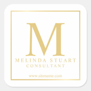 Vita och Guld Elegant Monogram Business Fyrkantigt Klistermärke