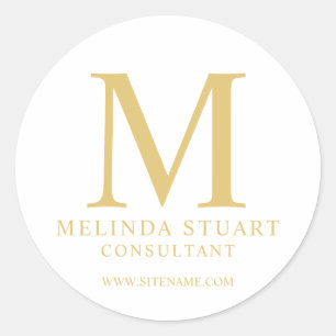 Vita och Guld Elegant Monogram Business Runt Klistermärke