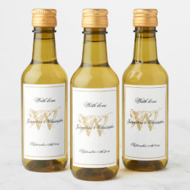 Vita och Guld Elegant Monogram Chic Bröllop Mini Vinetikett