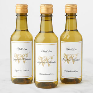 Vita och Guld Elegant Monogram Chic Bröllop Mini Vinetikett