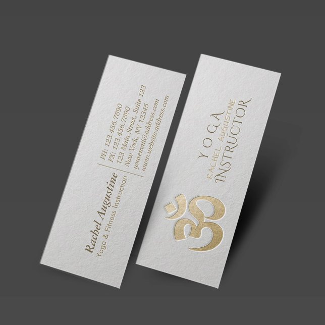 Vita och Guld Embossed OM Symbol Yoga Instructor Mini Visitkort (Skapare uppladdad)