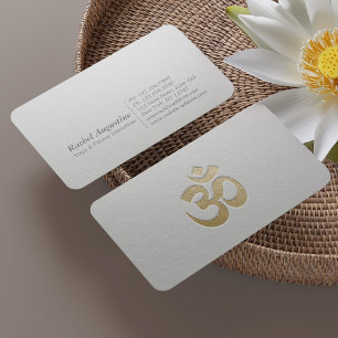 Vita och Guld Embossed OM Symbol Yoga Instructor Visitkort