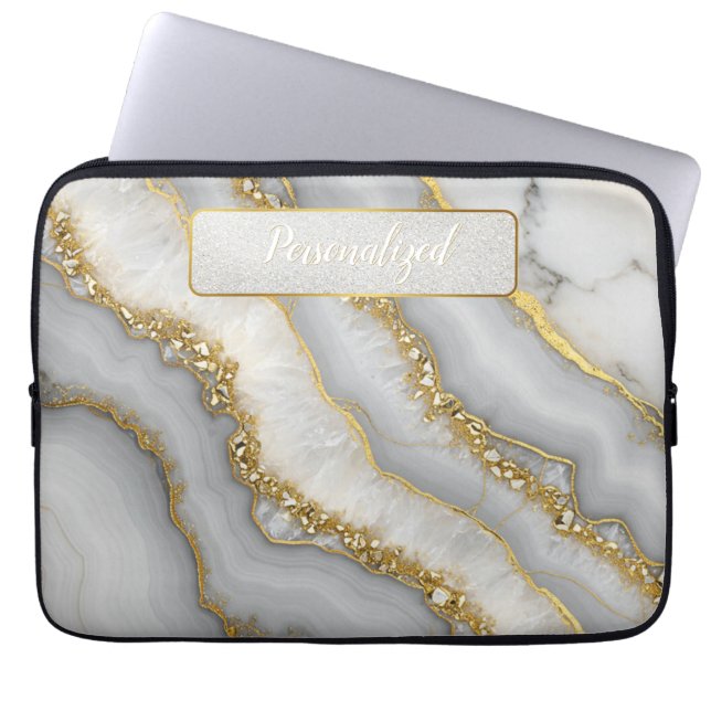 Vita och Guld flytande Moonstone-Personlig Laptop Fodral (Framsidan)
