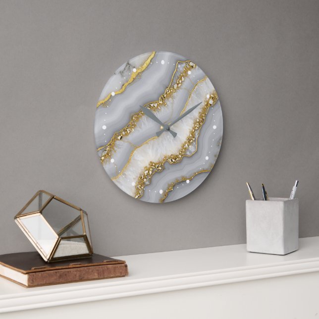 Vita och Guld flytande Moonstone-Personlig Stor Klocka (Kontor)