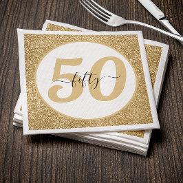 Vita och Guld Glitter 50 femtio år 50:e födelsedag Pappersservett