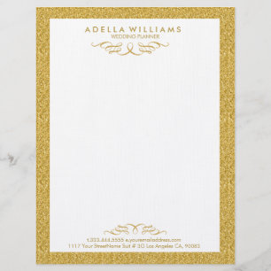 Vita och Guld Glitter Calligrafisk Swirls Ram Brevhuvud