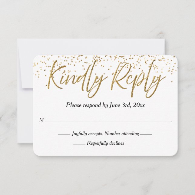 Vita och Guld Glitter Calligraphy Bröllop OSA (Framsida)