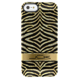 Vita och Guld Glitter med svart Zebra ränder Clear iPhone SE/5/5s Skal