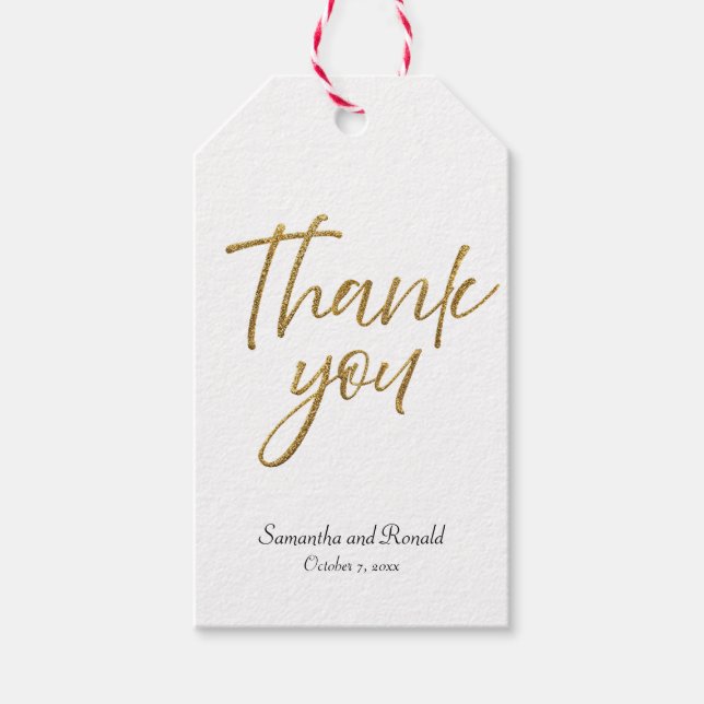 Vita och Guld Glitter minimalistisk Tack Presentetikett (Framsidan)